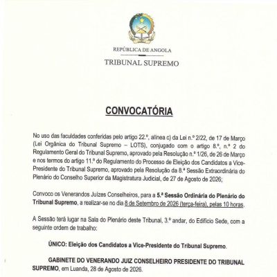 PLENÁRIO DO TRIBUNAL SUPREMO CONVOCADO PARA A ELEIÇÃO DOS CANDIDATOS A VICE-PRESIDENTE